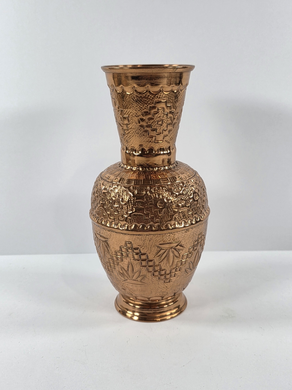 Vintage Copper Intricate Embossed Decorative Vase
